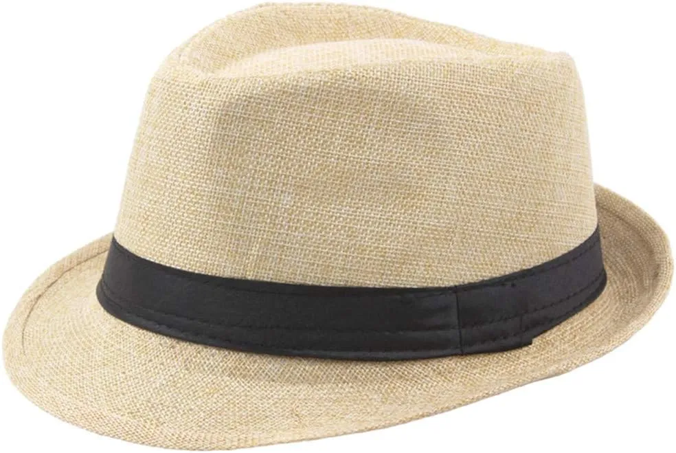 Mens Solid Vintage Panama Hat Bowler Hat Sun Hat with Black Band Classic Fedora Gentleman Wedding Hat Suit Essential