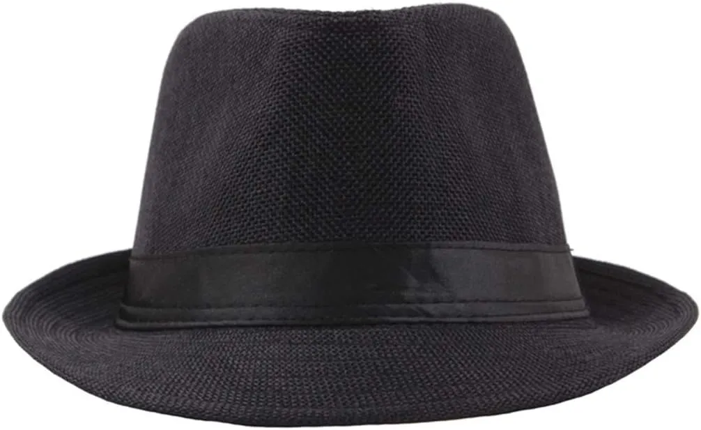 Mens Solid Vintage Panama Hat Bowler Hat Sun Hat with Black Band Classic Fedora Gentleman Wedding Hat Suit Essential