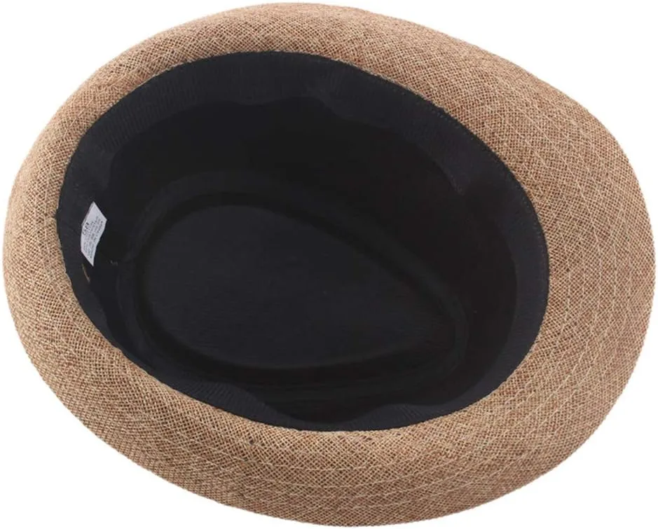 Mens Solid Vintage Panama Hat Bowler Hat Sun Hat with Black Band Classic Fedora Gentleman Wedding Hat Suit Essential