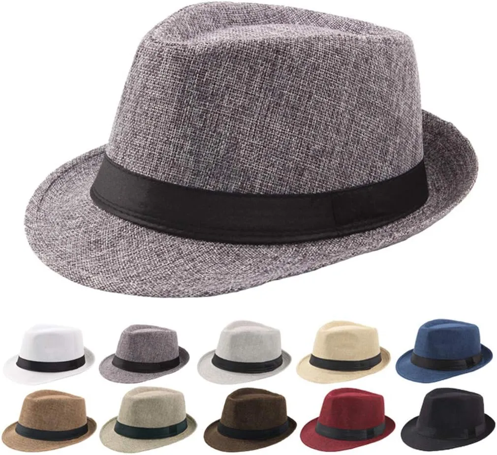 Mens Solid Vintage Panama Hat Bowler Hat Sun Hat with Black Band Classic Fedora Gentleman Wedding Hat Suit Essential