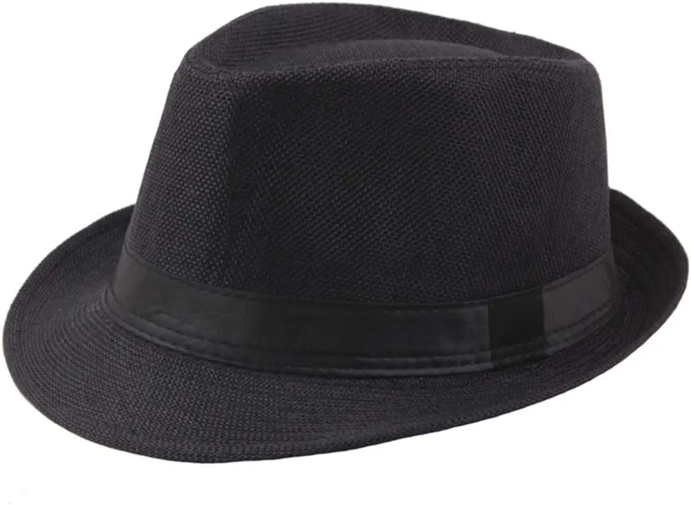 Mens Solid Vintage Panama Hat Bowler Hat Sun Hat with Black Band Classic Fedora Gentleman Wedding Hat Suit Essential