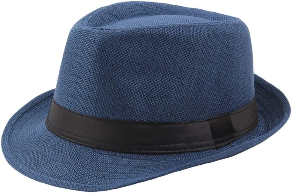 Mens Solid Vintage Panama Hat Bowler Hat Sun Hat with Black Band Classic Fedora Gentleman Wedding Hat Suit Essential