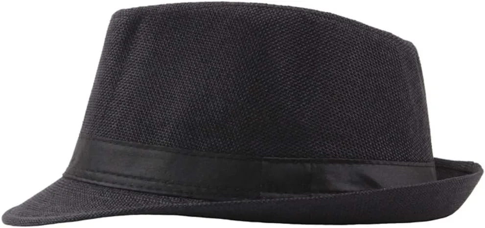Mens Solid Vintage Panama Hat Bowler Hat Sun Hat with Black Band Classic Fedora Gentleman Wedding Hat Suit Essential