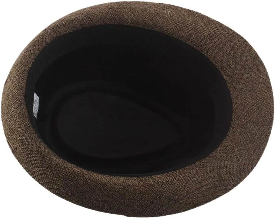 Mens Solid Vintage Panama Hat Bowler Hat Sun Hat with Black Band Classic Fedora Gentleman Wedding Hat Suit Essential