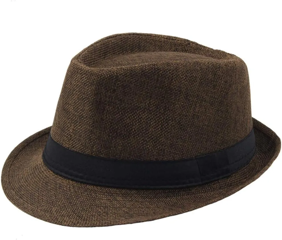 Mens Solid Vintage Panama Hat Bowler Hat Sun Hat with Black Band Classic Fedora Gentleman Wedding Hat Suit Essential