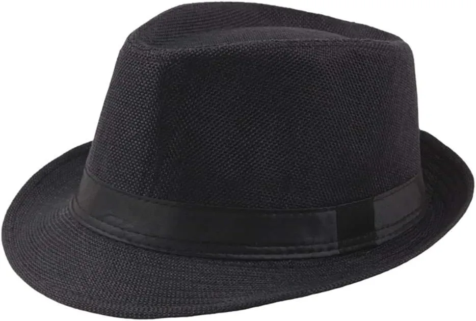 Mens Solid Vintage Panama Hat Bowler Hat Sun Hat with Black Band Classic Fedora Gentleman Wedding Hat Suit Essential