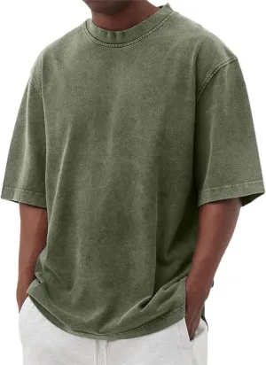 Men's Vintage Oversized Short Sleeve Shirts Summer Casual Crew Neck T-Shirt Distressed Washed Tops