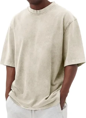 Men's Vintage Oversized Short Sleeve Shirts Summer Casual Crew Neck T-Shirt Distressed Washed Tops