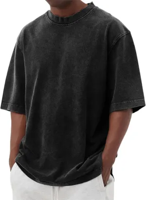Men's Vintage Oversized Short Sleeve Shirts Summer Casual Crew Neck T-Shirt Distressed Washed Tops
