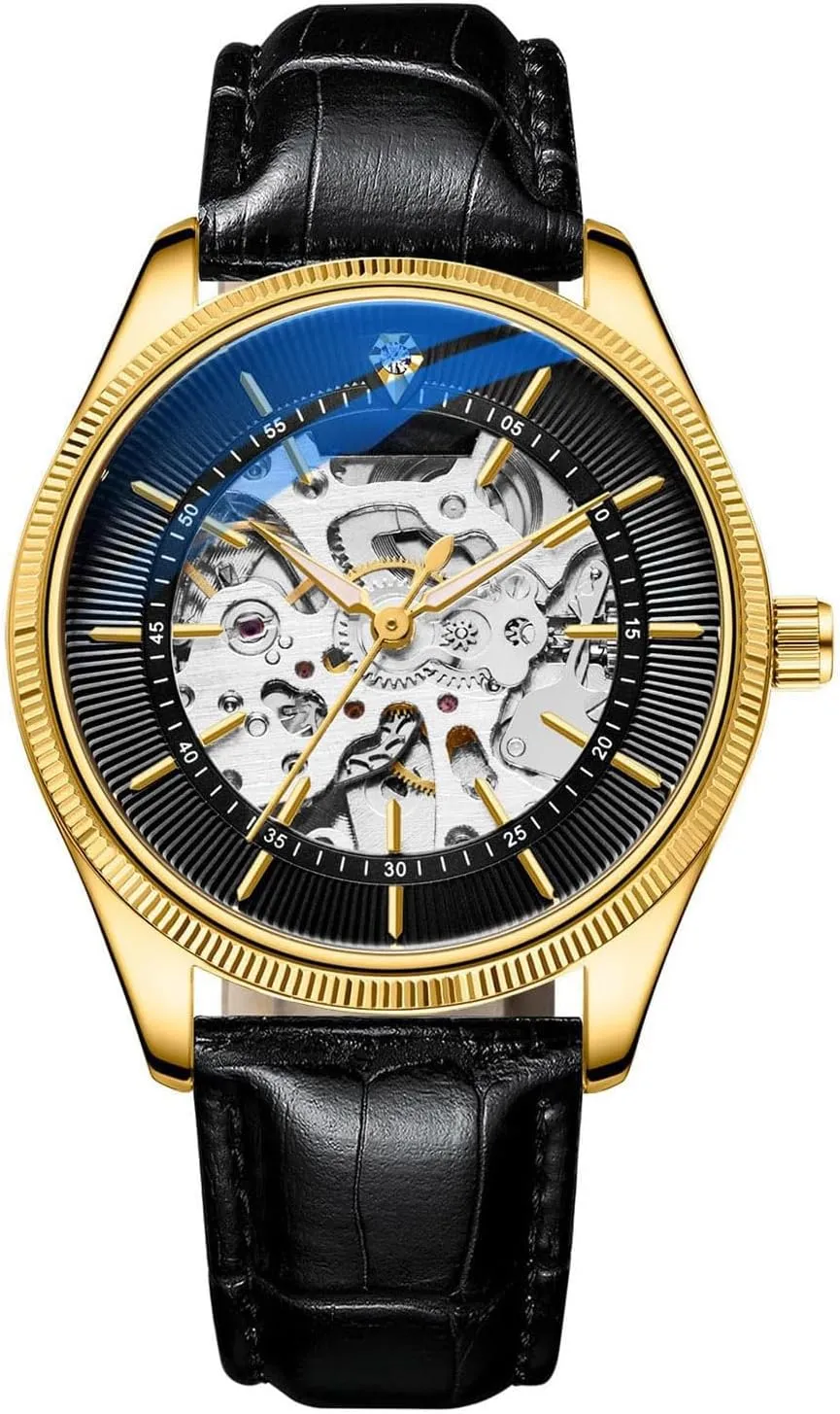 Men's Watches Leather Watch Fashion Skeleton Waterproof Wrist Watch Automatic Mechanical Wrist Watch