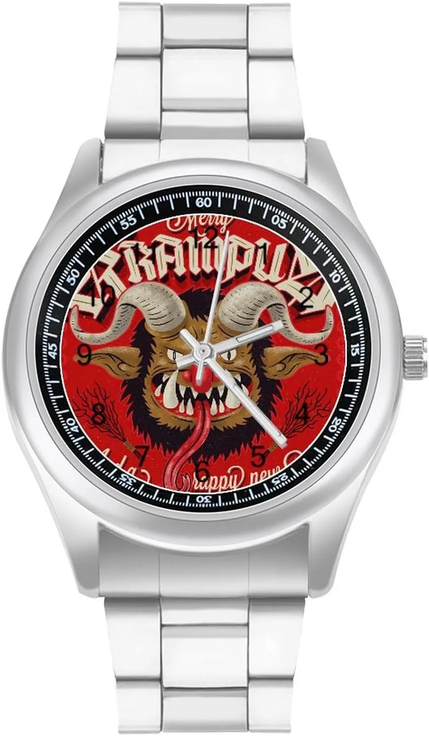 Merry Krampus Stainless Steel Strap Business Watches for Men Easy Reader Work Casual Watch