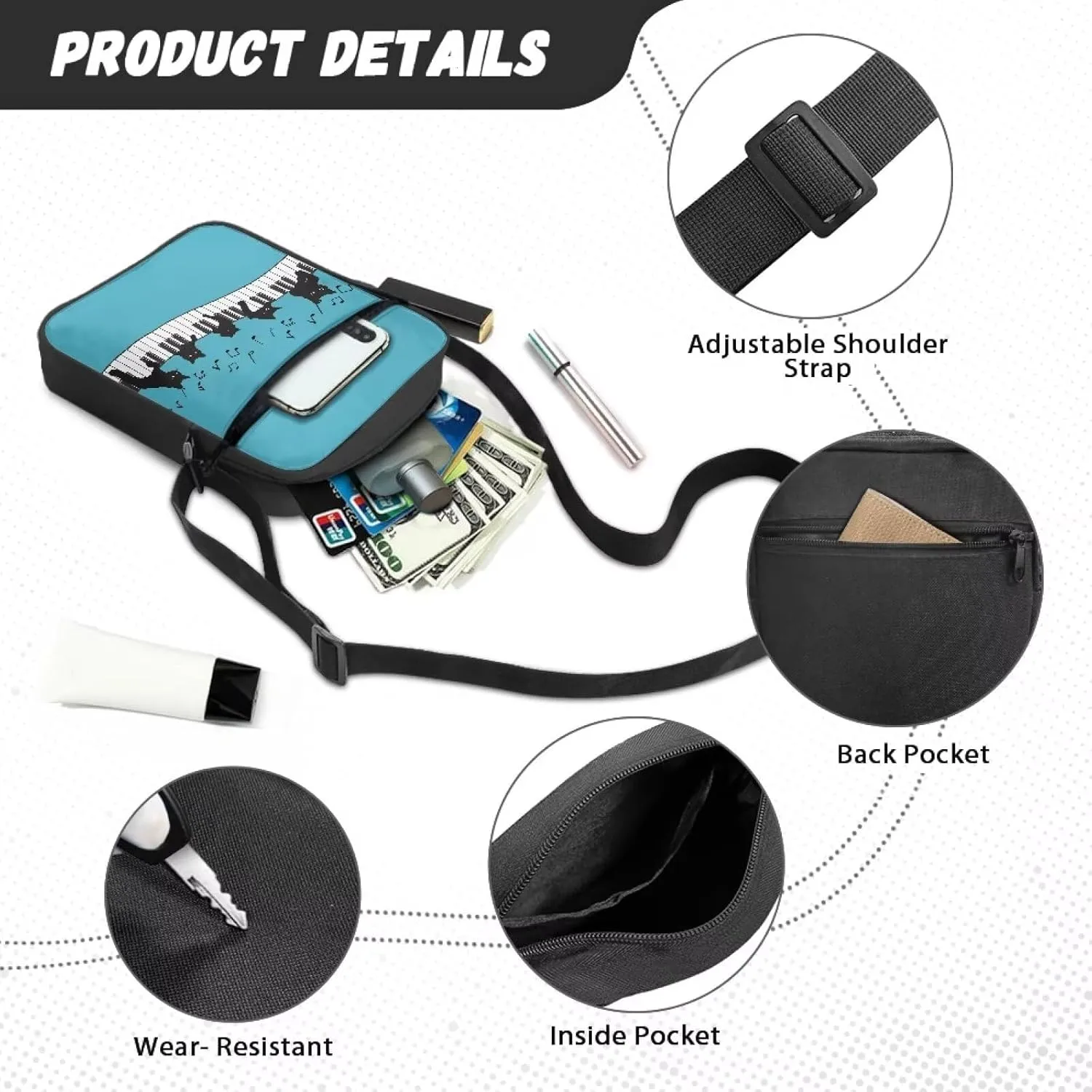 Messenger Bag Vintage Ladies Handbags Cross Body Designer Polyester Purse with Front Pockets