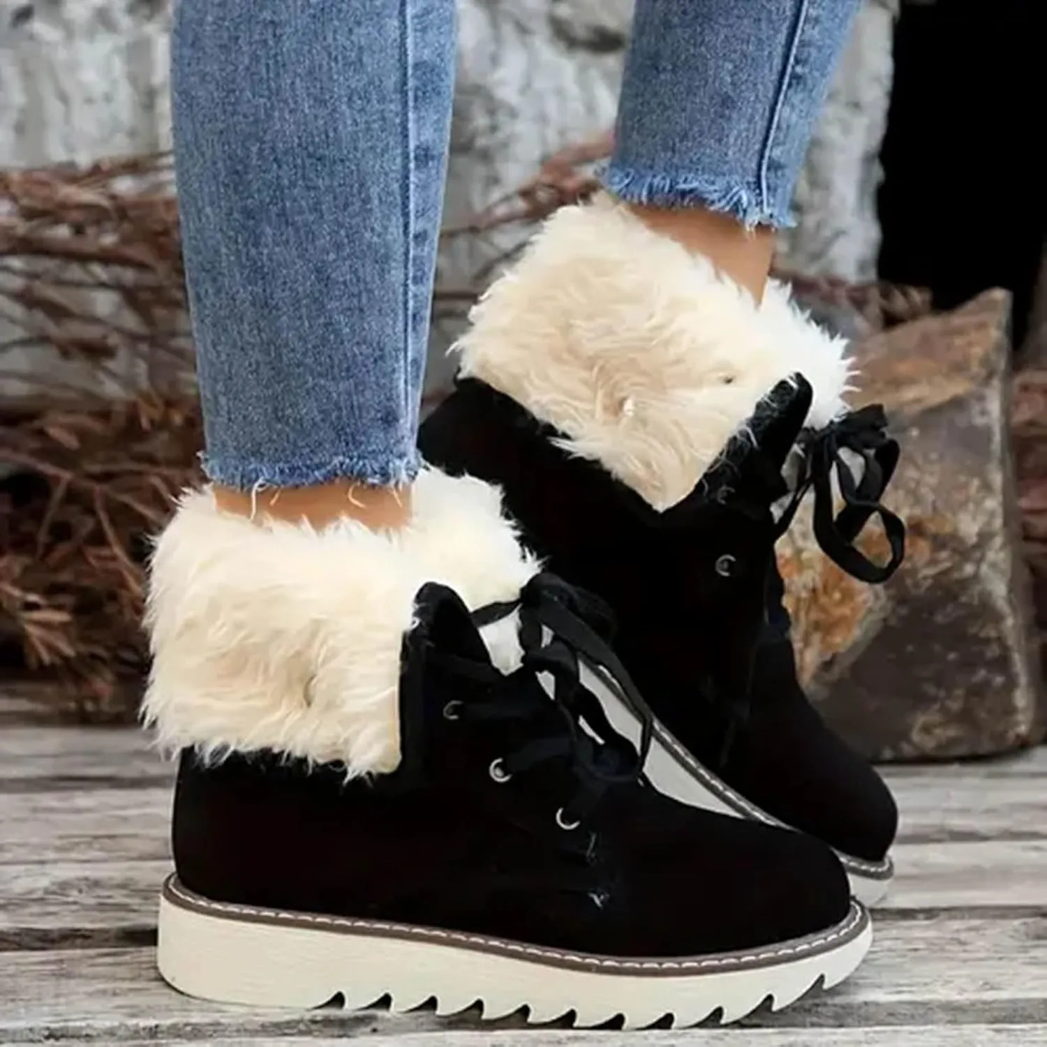 Mid Calf Boots High Top Ankle Boots for Women Fashion Padded Low Heel Warm Round Toe Lace Up Flat Thick Boots