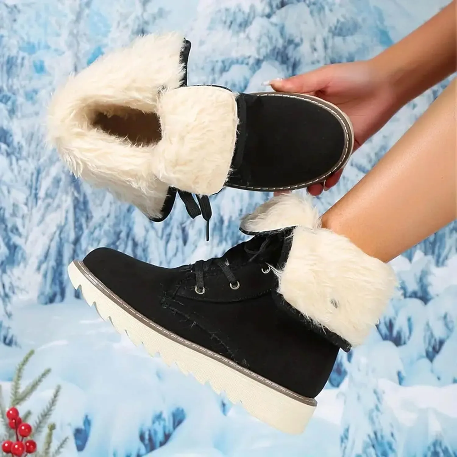 Mid Calf Boots High Top Ankle Boots for Women Fashion Padded Low Heel Warm Round Toe Lace Up Flat Thick Boots