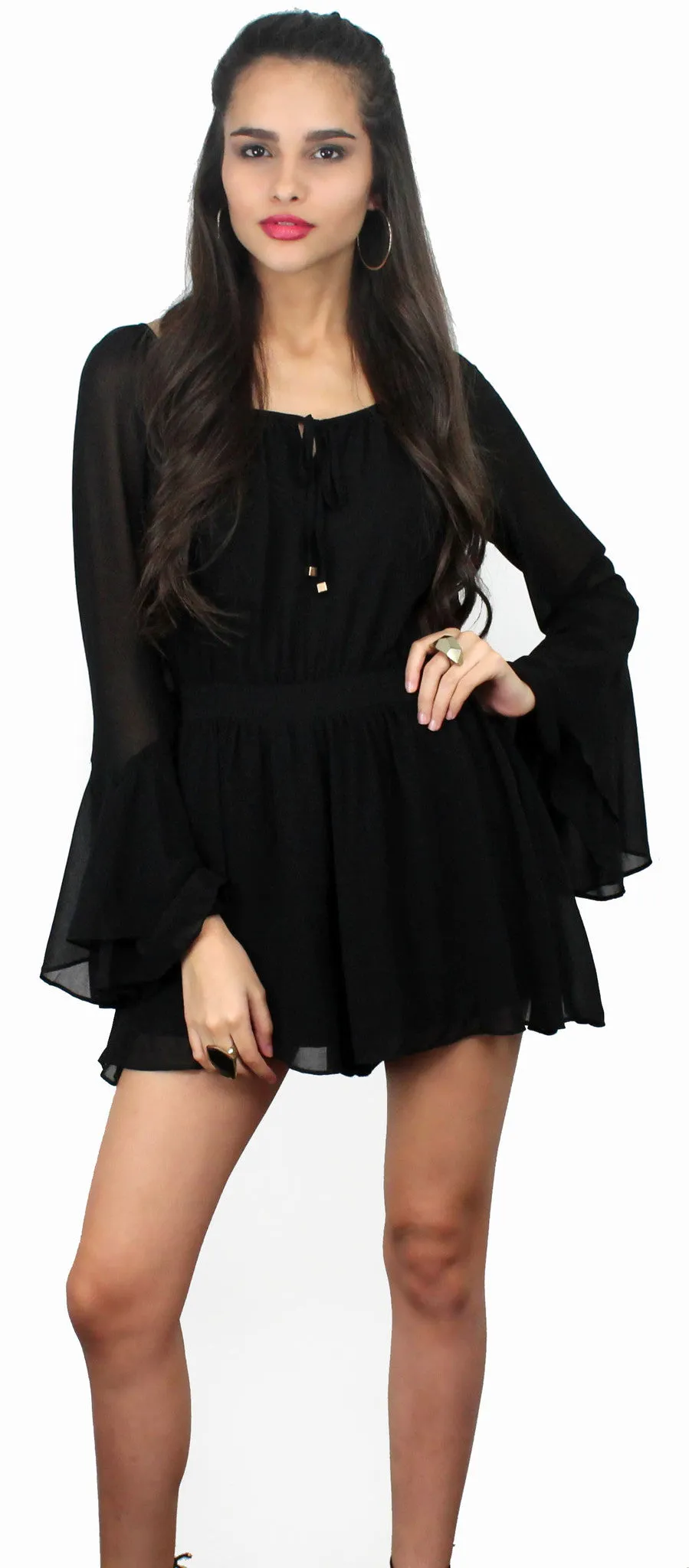Modern Romance Long Sleeves Black Romper