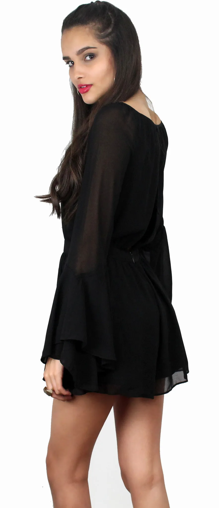 Modern Romance Long Sleeves Black Romper
