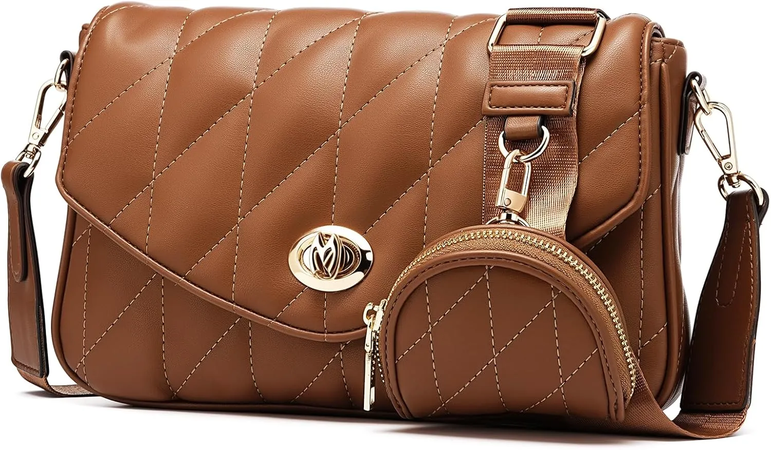 molshine Women's Quilted Crossbody Bag, PU Leather Trendy Shoulder Bag Clutch with Detachable Coin Purse Pouch
