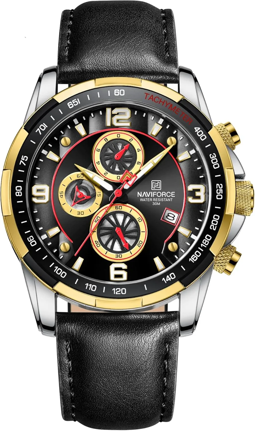 NAVIFORCE Mens Watches Quartz Movement Chronograph Leather Strap Fashion Business Sport Design 30M Waterproof Scratch Resistant Elegant Gifts for Men
