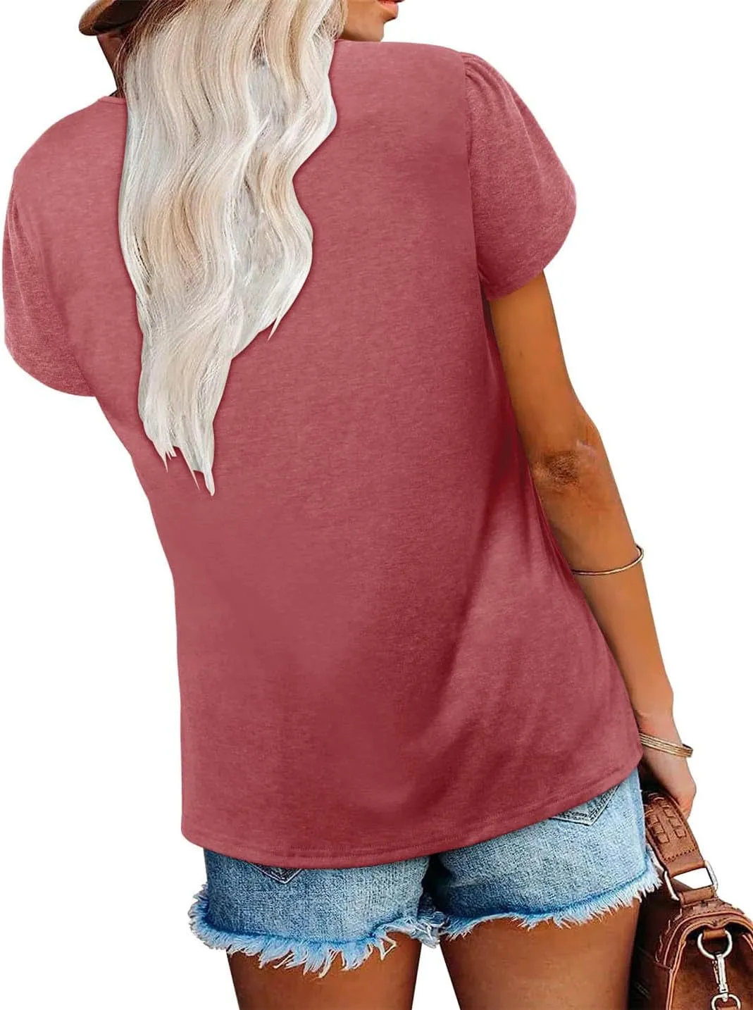 onlypuff Summer Top for Women V Neck Short Sleeve Shirts Flowy Tunic Tops