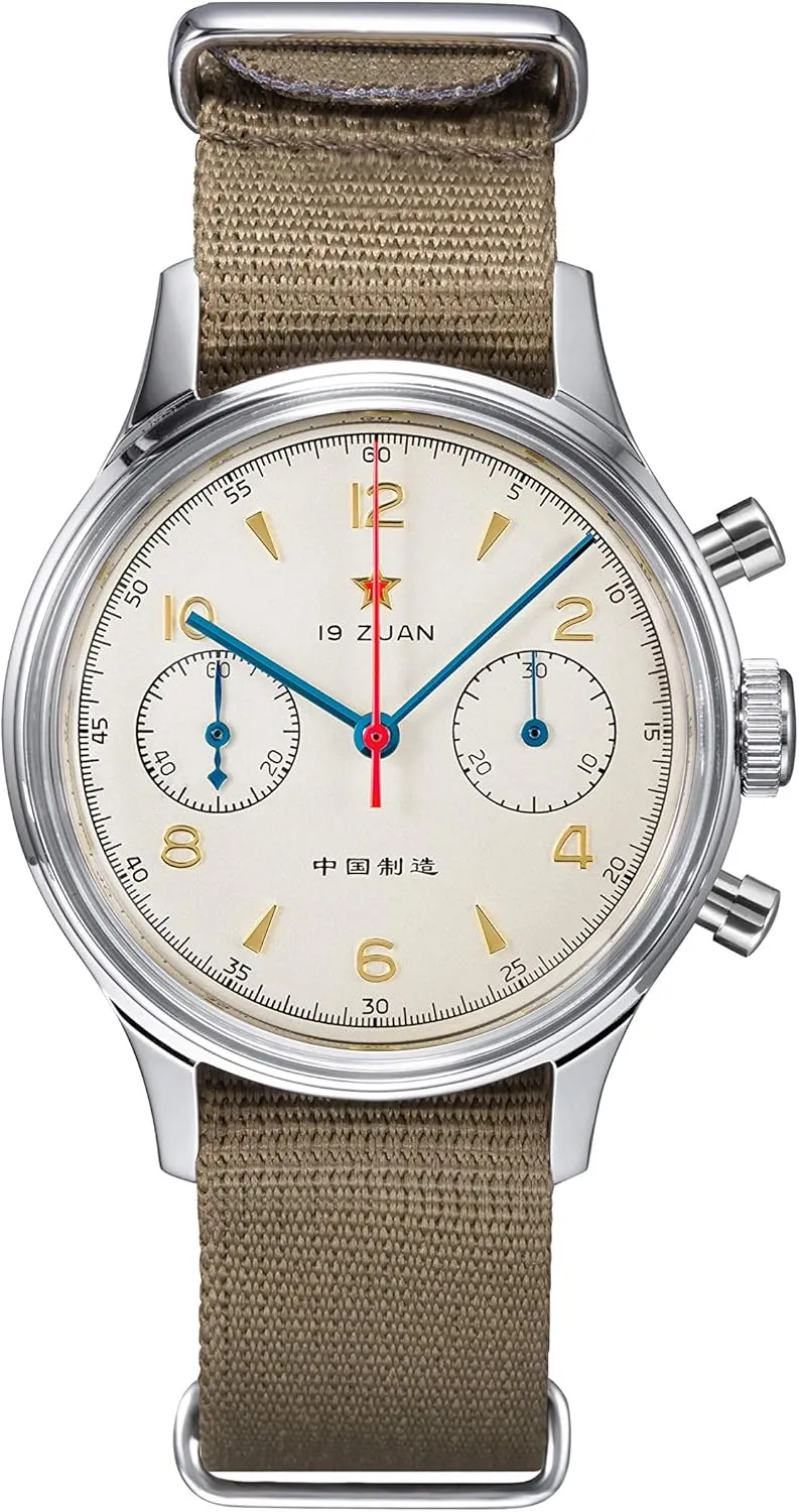 Original 1963 Mens 38mm Watch ST1901 Movement Pilot Chronograph Mechanical Wristwatch Stainless Steel Acrylic Glass Domed Mirror Analog Casual Dress Watches