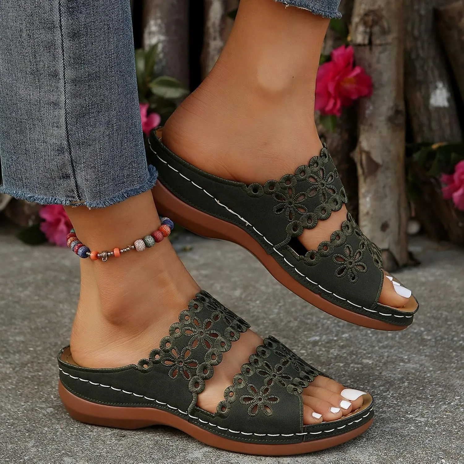 Orthopedic Sandals for Women Arch Support Flats Sandals Dressy Comfortable Cute Slippers White Low Heel Dress Shoes2
