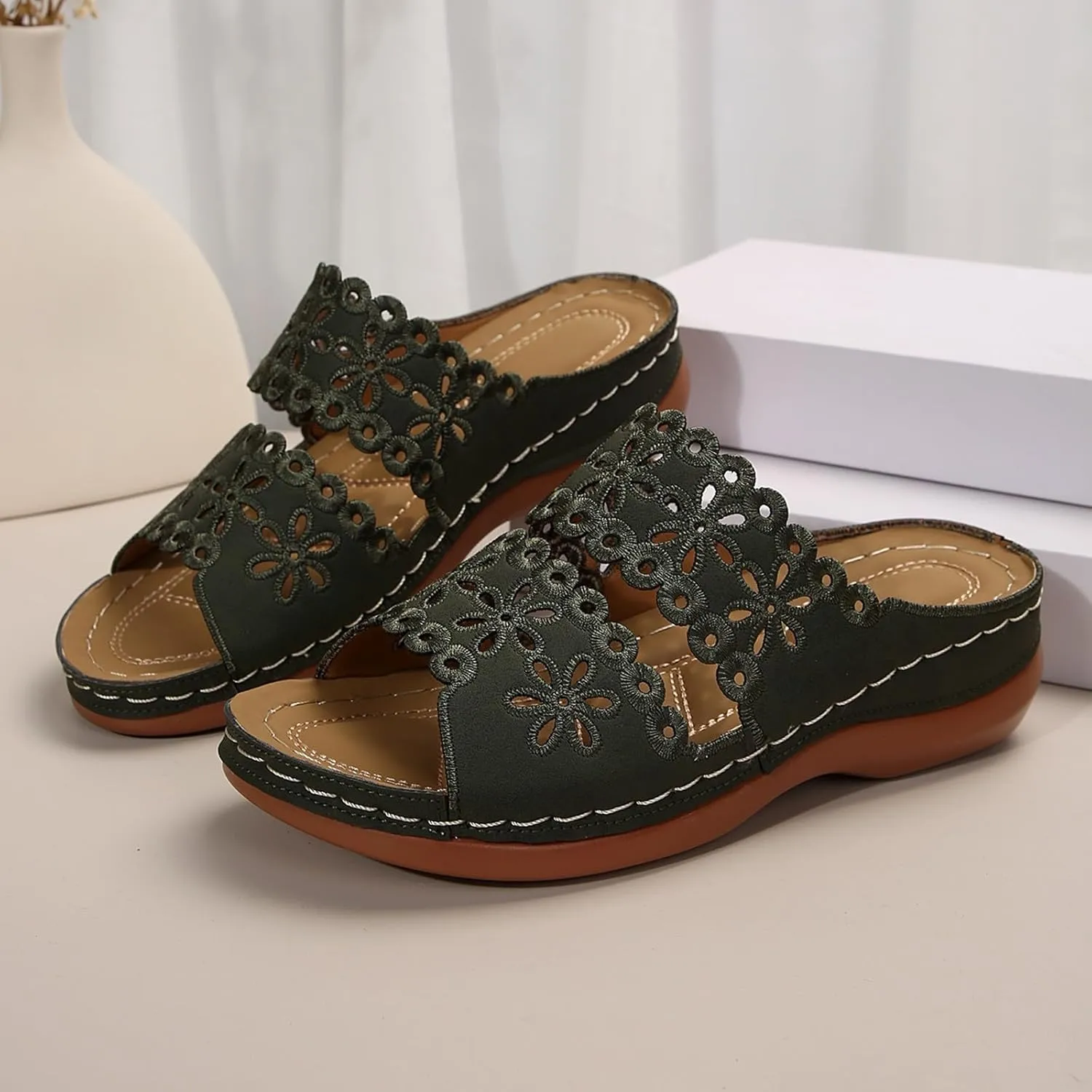 Orthopedic Sandals for Women Arch Support Flats Sandals Dressy Comfortable Cute Slippers White Low Heel Dress Shoes2