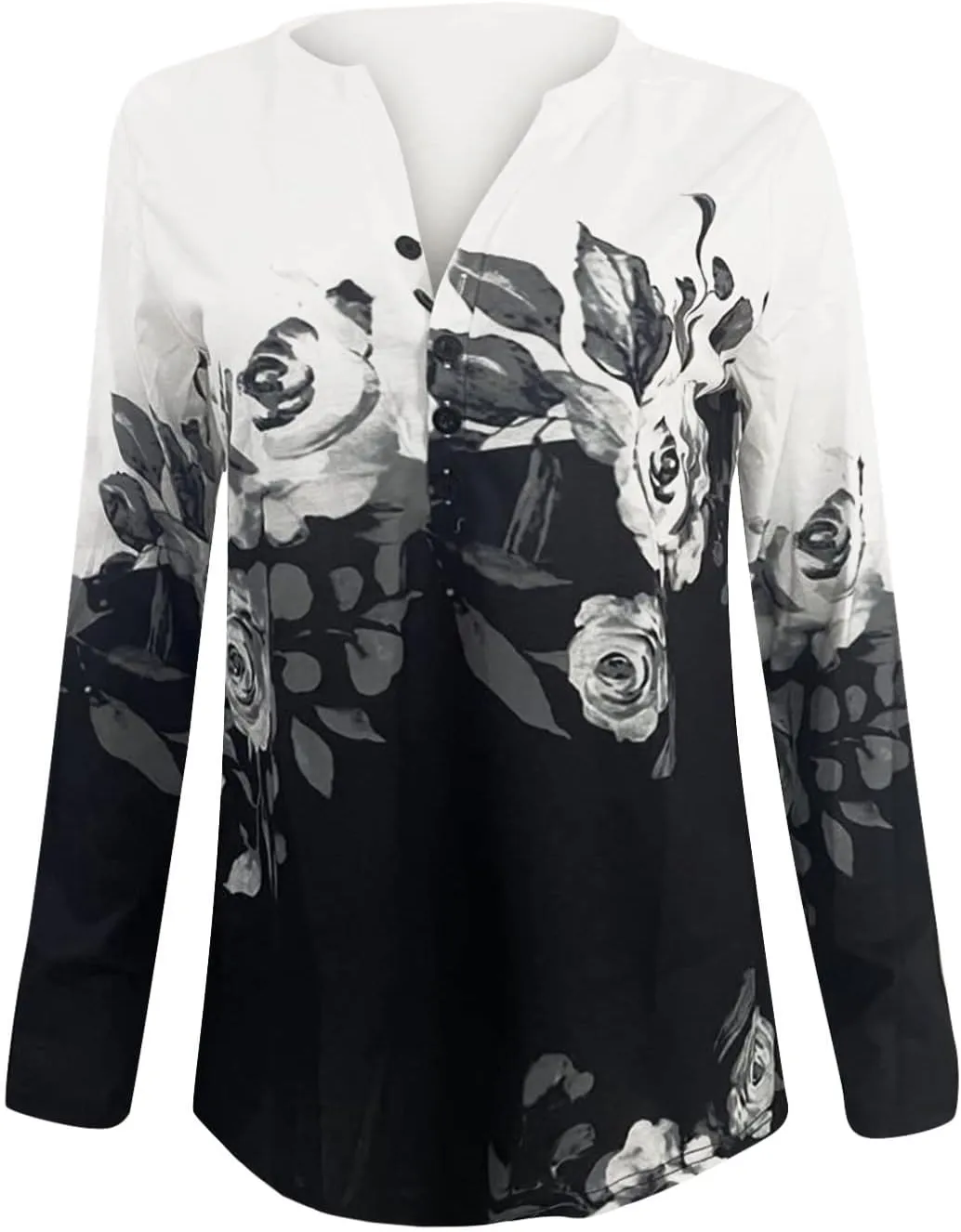 Oversized Womens Fall and Winter Long Sleeve V Neck Button Tops Casual Slim Fashion Print Top Blouse T-Shirt
