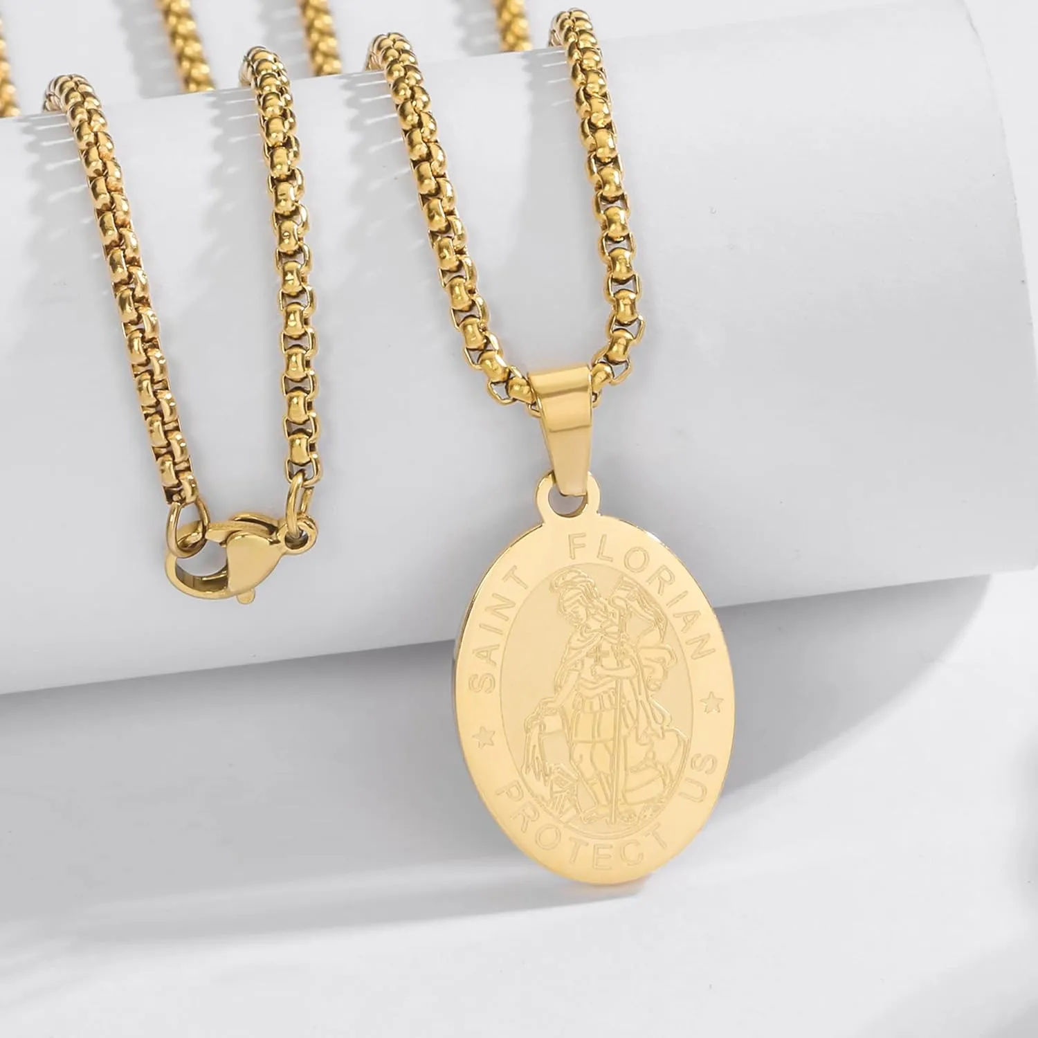 Patron of Saint Necklace, St. Michael/Virgin Mary/Raphael/Jude/Christopher/Benedict/Joseph/Patrick/Francis/Florian/Thomas/Anthony, Stainless Steel 24"