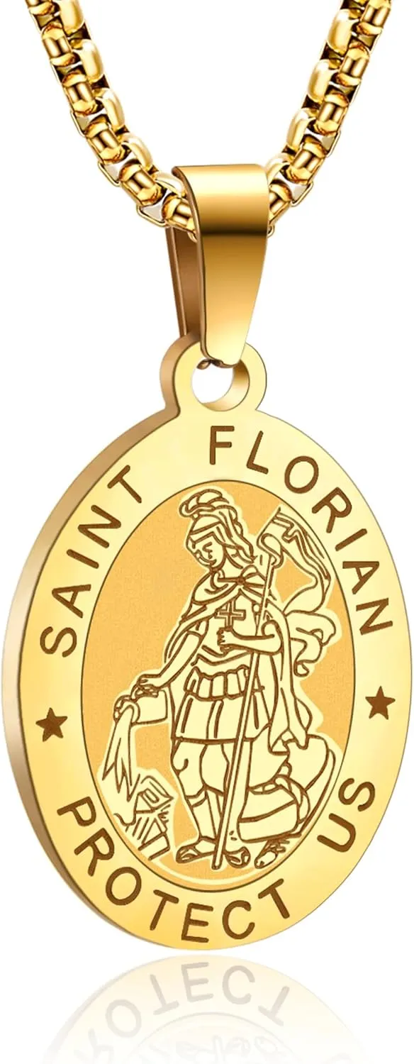 Patron of Saint Necklace, St. Michael/Virgin Mary/Raphael/Jude/Christopher/Benedict/Joseph/Patrick/Francis/Florian/Thomas/Anthony, Stainless Steel 24"