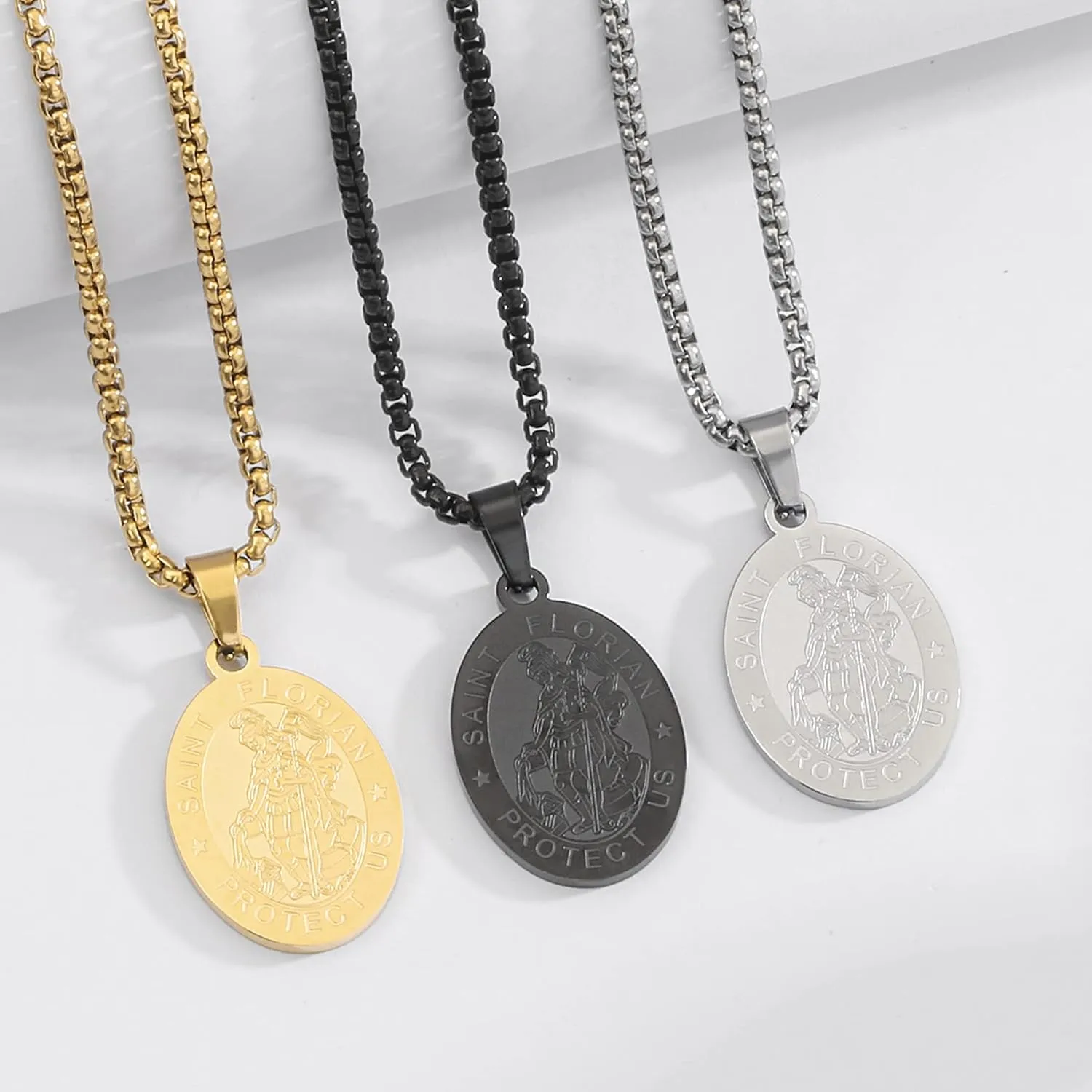 Patron of Saint Necklace, St. Michael/Virgin Mary/Raphael/Jude/Christopher/Benedict/Joseph/Patrick/Francis/Florian/Thomas/Anthony, Stainless Steel 24"
