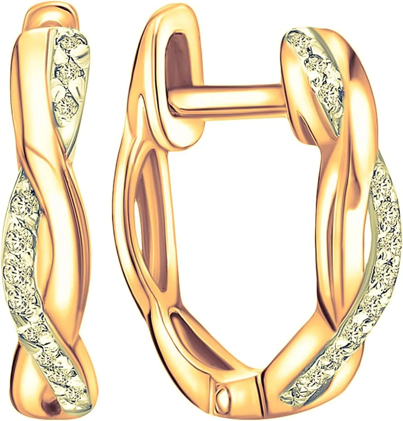 Pave Diamond Twist Hoop Earrings  0.07ct Rope-Style Diamond Huggie Hoops with Hinged Closure