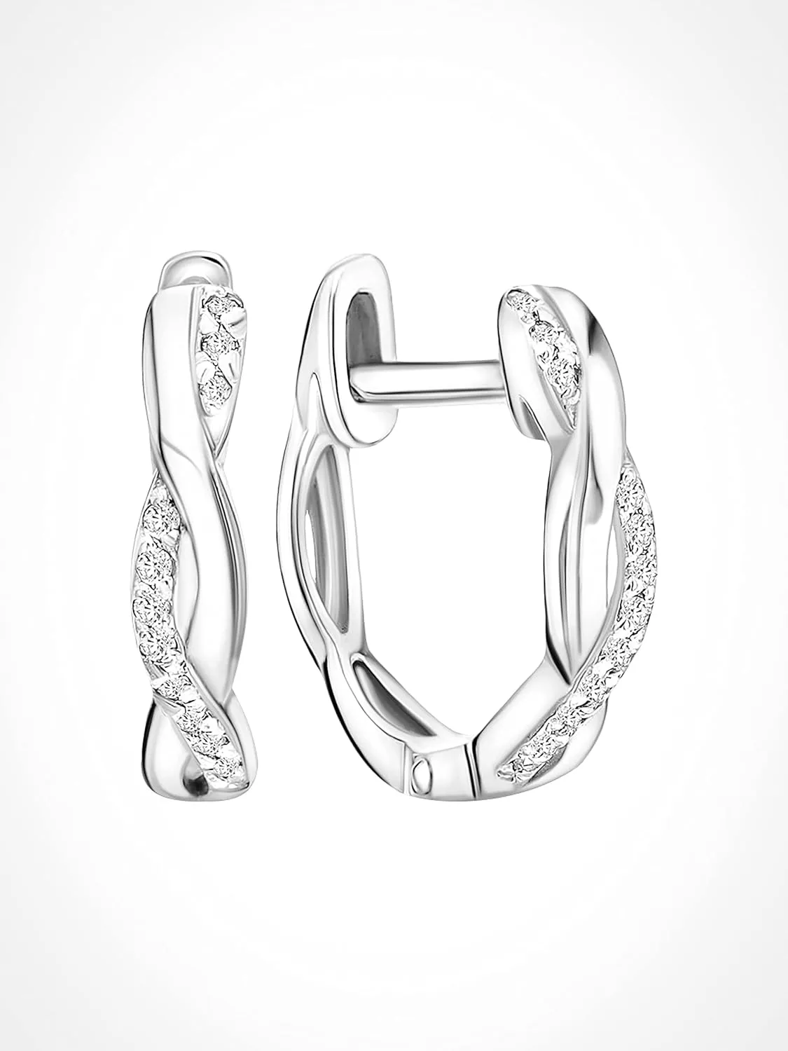Pave Diamond Twist Hoop Earrings  0.07ct Rope-Style Diamond Huggie Hoops with Hinged Closure