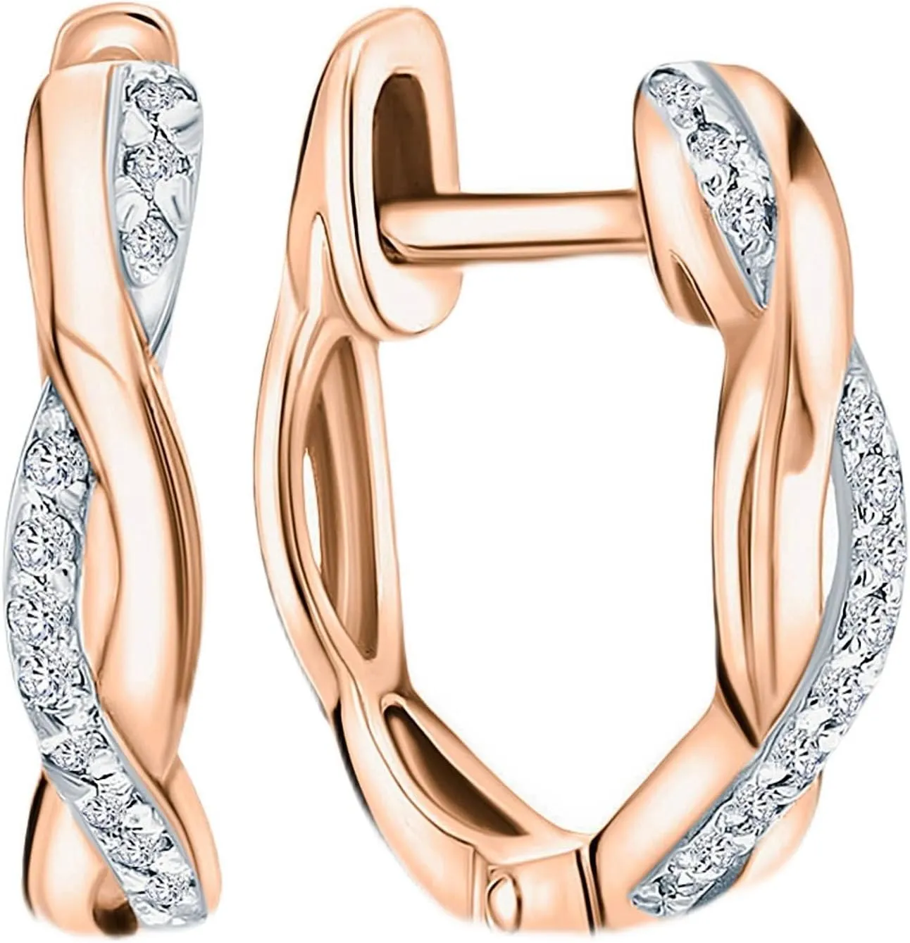 Pave Diamond Twist Hoop Earrings  0.07ct Rope-Style Diamond Huggie Hoops with Hinged Closure