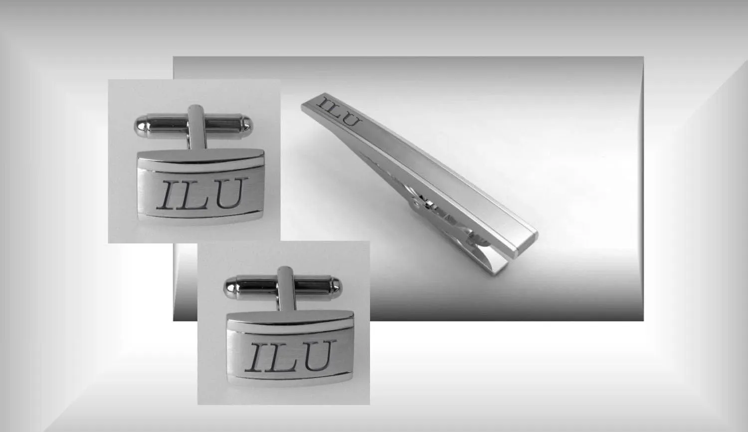Personalized Brushed Stainless Steel Two Tone Cufflinks & Tie Clip Set Custom Engraved Free - Ships from USA