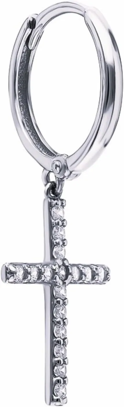 Petite Cross Pav Diamond(0.24ct) Dangle Earring  14k Gold Cross Huggie, Drop Hoop Religious Jewelry, Elegant Faith-Inspired Gift for Her.