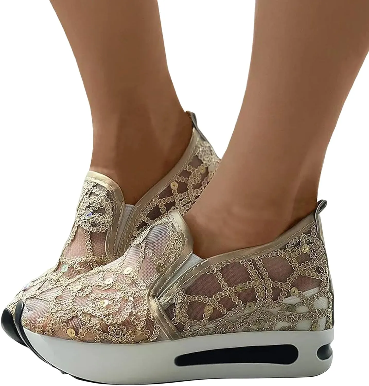Platform Sneakers for Women Air Cushion | Walking Shoes Women Comfortable All Day Fashion Sneaker Low Top Chunky Breathable Slip On Loafers Ladies Hidden Sneakers Orthopedic Wedge Tennis Shoes