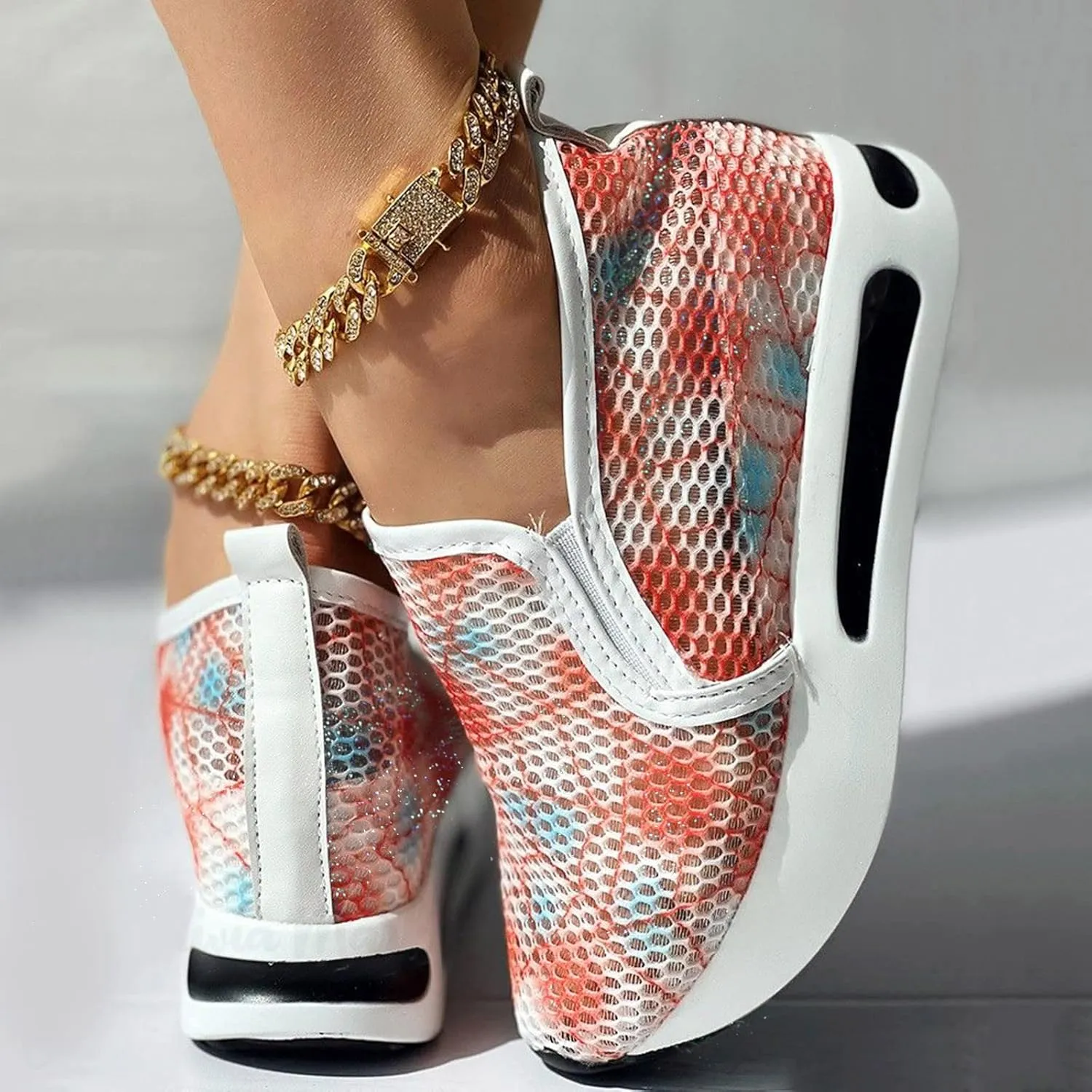Platform Sneakers for Women Slip on Loafers Lace Embroidery Chunky Fashion Casual Tennis Shoes Lightweight Walking Shoes Comfortable Ladies Hidden Sneaker Breathable Orthopedic Wedge