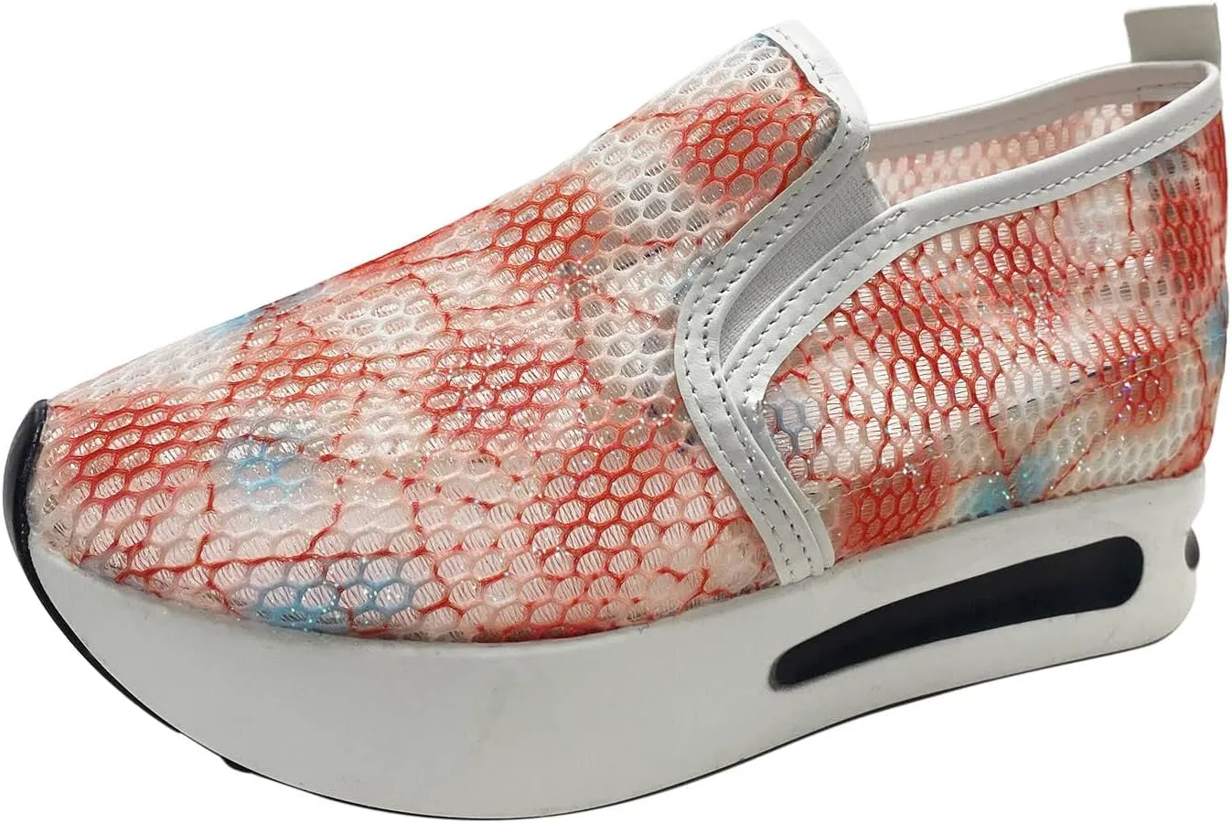 Platform Sneakers for Women Slip on Loafers Lace Embroidery Chunky Fashion Casual Tennis Shoes Lightweight Walking Shoes Comfortable Ladies Hidden Sneaker Breathable Orthopedic Wedge
