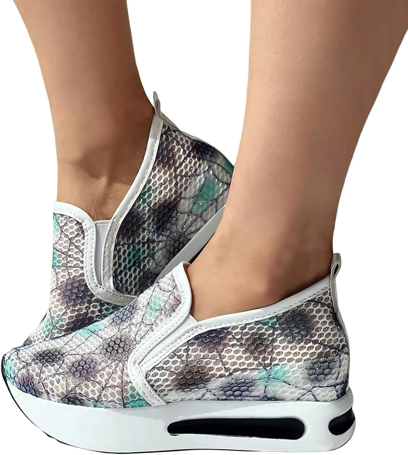 Platform Sneakers for Women Slip on Loafers Lace Embroidery Chunky Fashion Casual Tennis Shoes Lightweight Walking Shoes Comfortable Ladies Hidden Sneaker Breathable Orthopedic Wedge