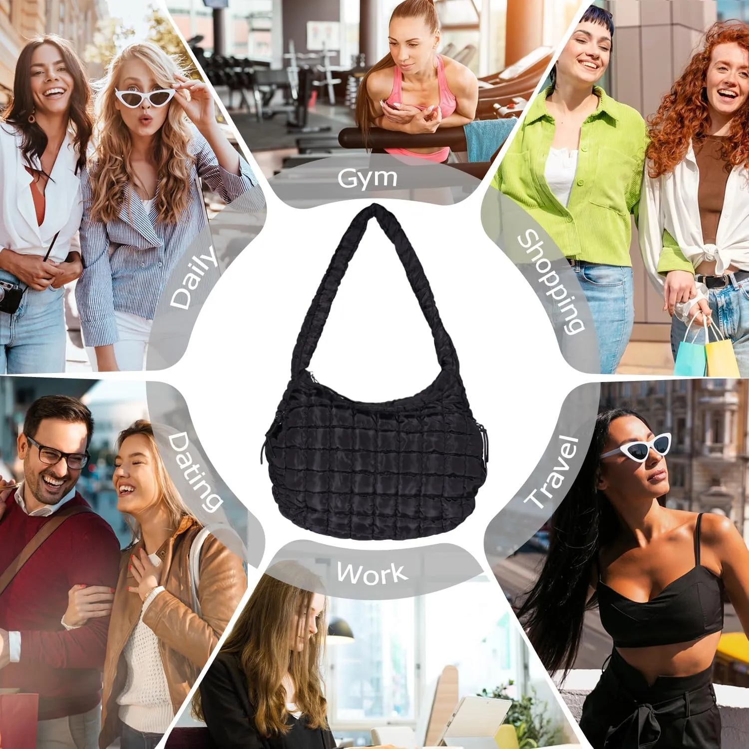 Puffer Tote Bag for Women Large Quilted Tote Bag Crossbody Lightweight Nylon Puffy Hobo Bag Carryall Shoulder Bag for Women