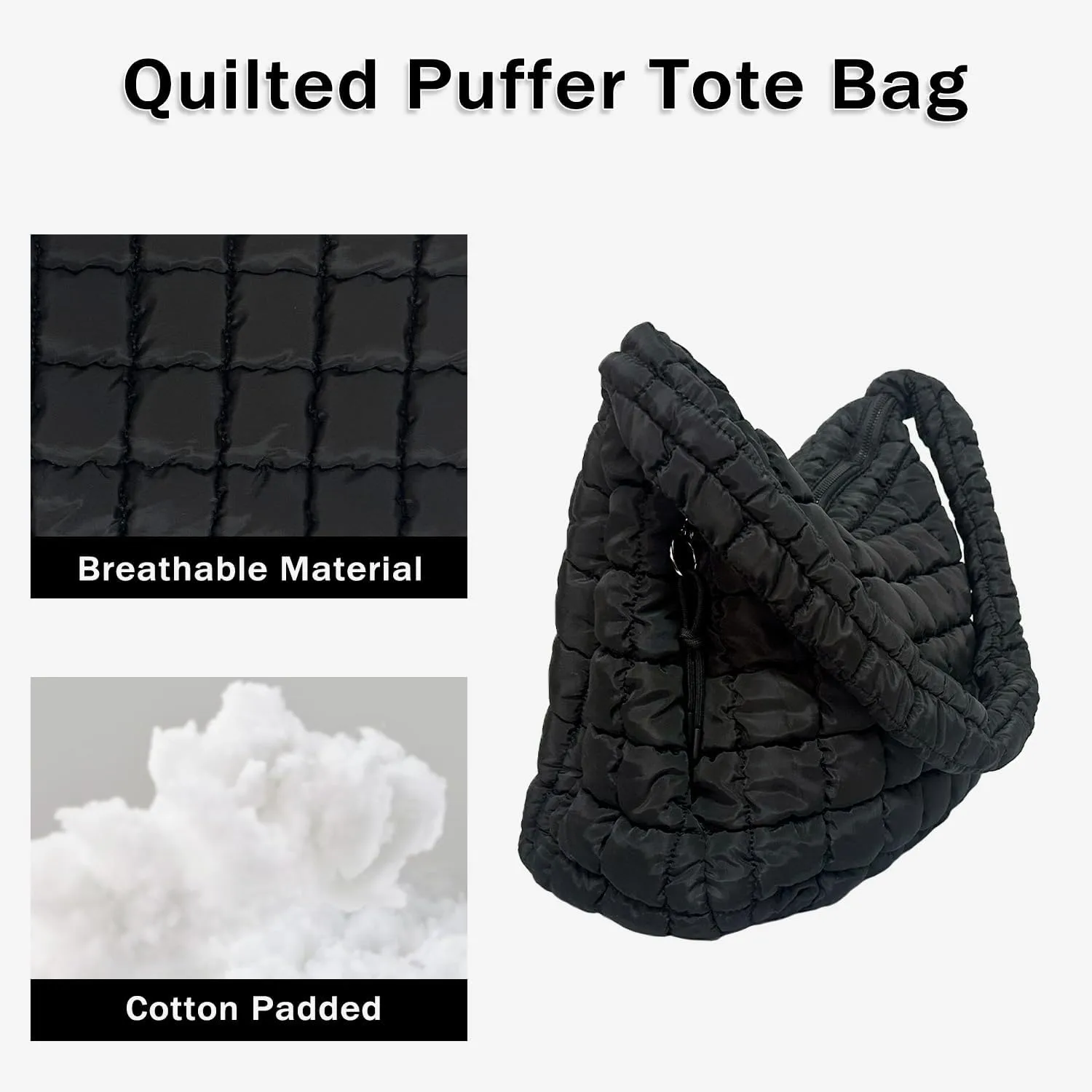 Puffer Tote Bag for Women Large Quilted Tote Bag Crossbody Lightweight Nylon Puffy Hobo Bag Carryall Shoulder Bag for Women