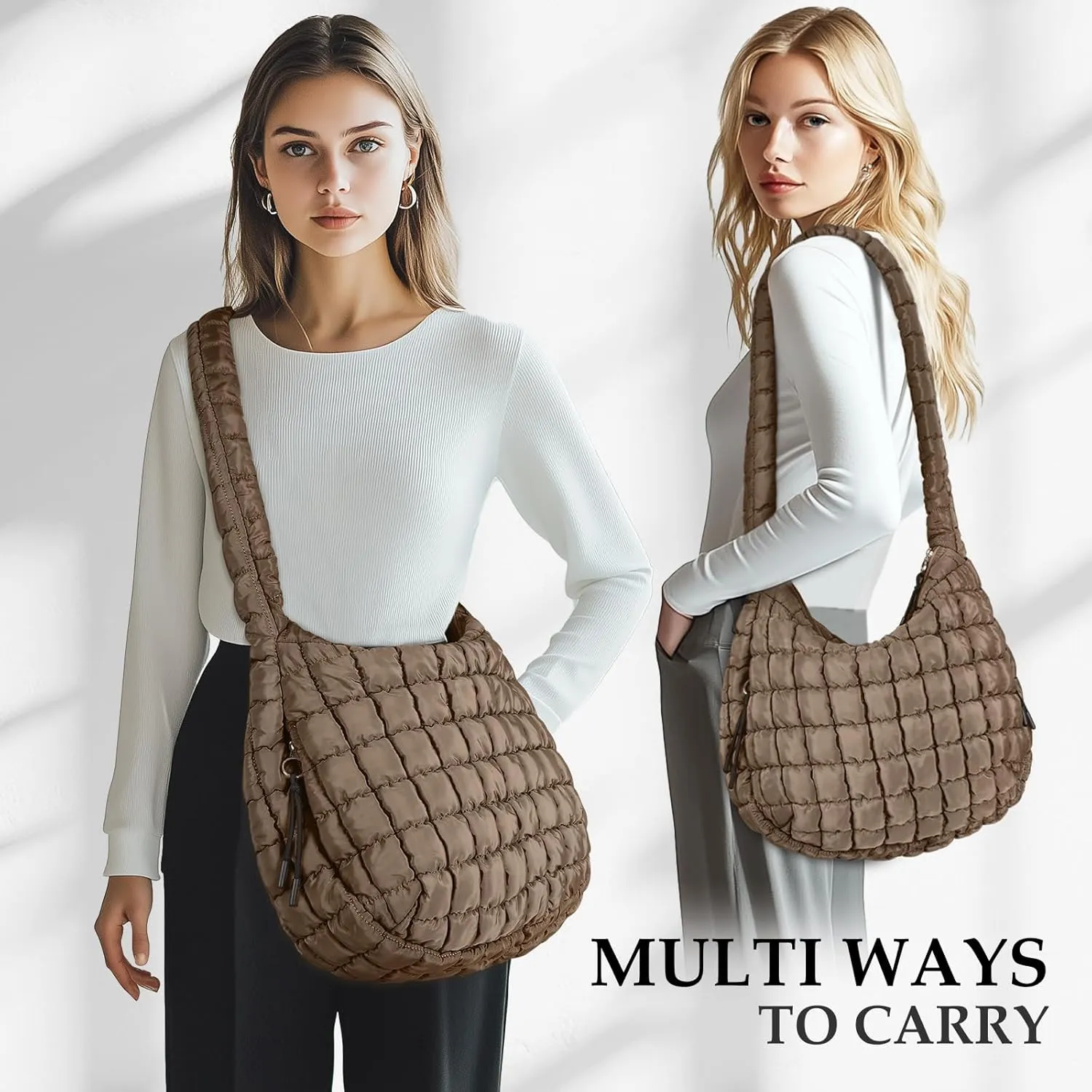 Puffer Tote Bag Quilted Carryall Bag Crossbody Bag Puffy Shoulder Bag for Women Lightweight Hobo Bags