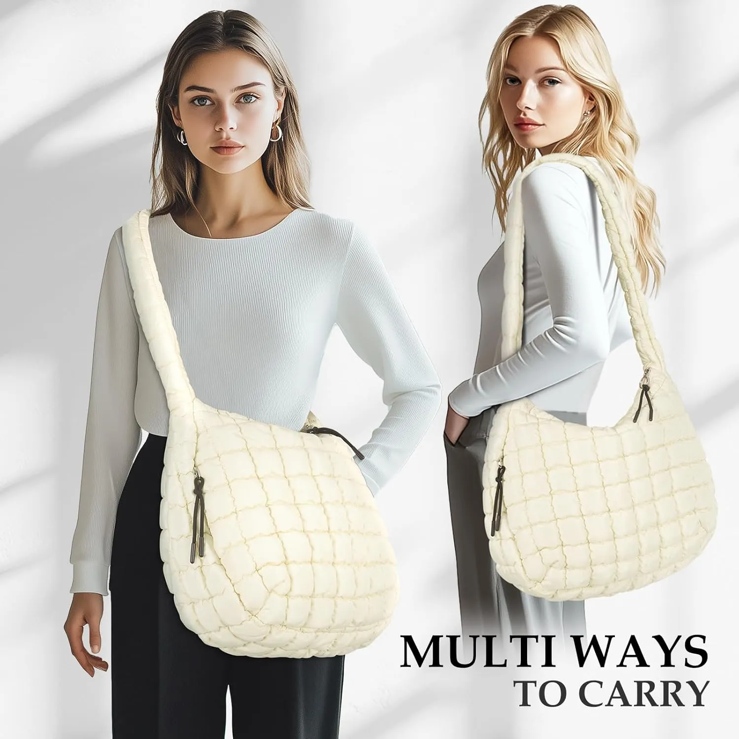 Puffer Tote Bag Quilted Carryall Bag Crossbody Bag Puffy Shoulder Bag for Women Lightweight Hobo Bags