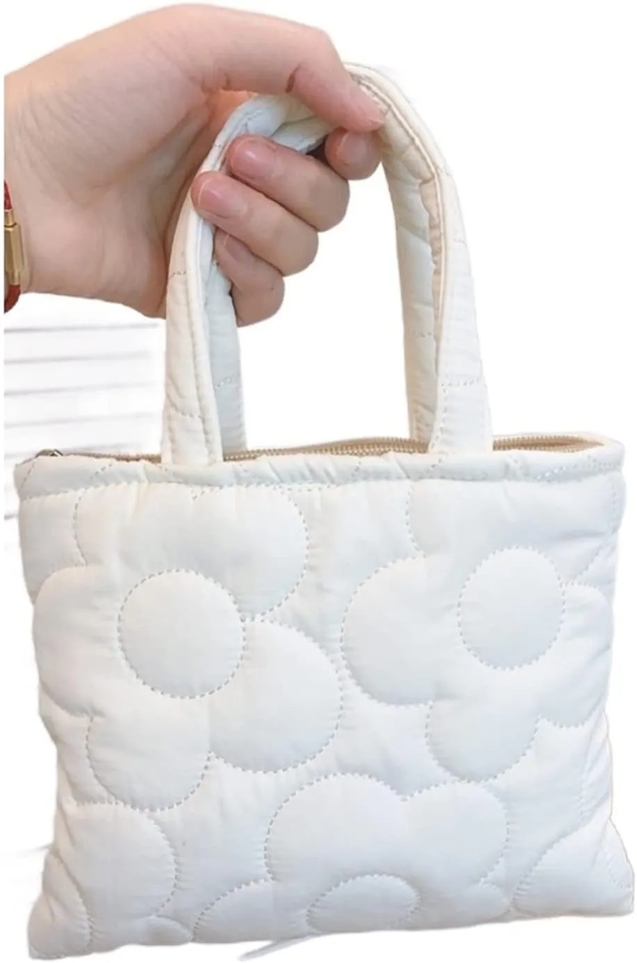 Quilted Makeup Bag Small Solid Color Travel Flower Women Beauty Case Men Toiletry Bags Mini Tote Handbags