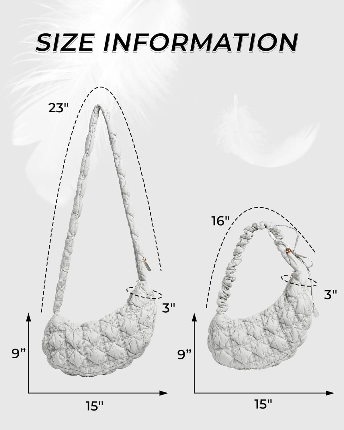 Quilted Puffer Shoulder Bag for Women Crossbody Bags Purse Handbag Carryall Adjustable Crescent Dumpling Sling Bag