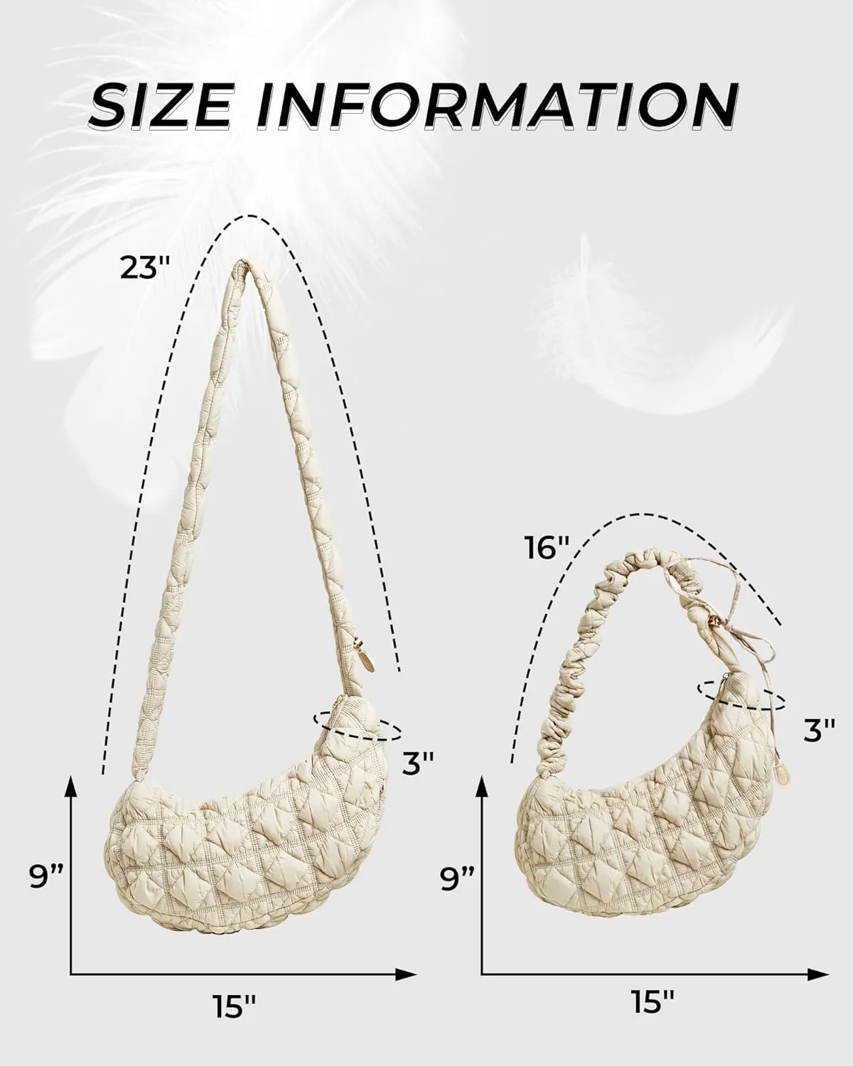 Quilted Puffer Shoulder Bag for Women Crossbody Bags Purse Handbag Carryall Adjustable Crescent Dumpling Sling Bag