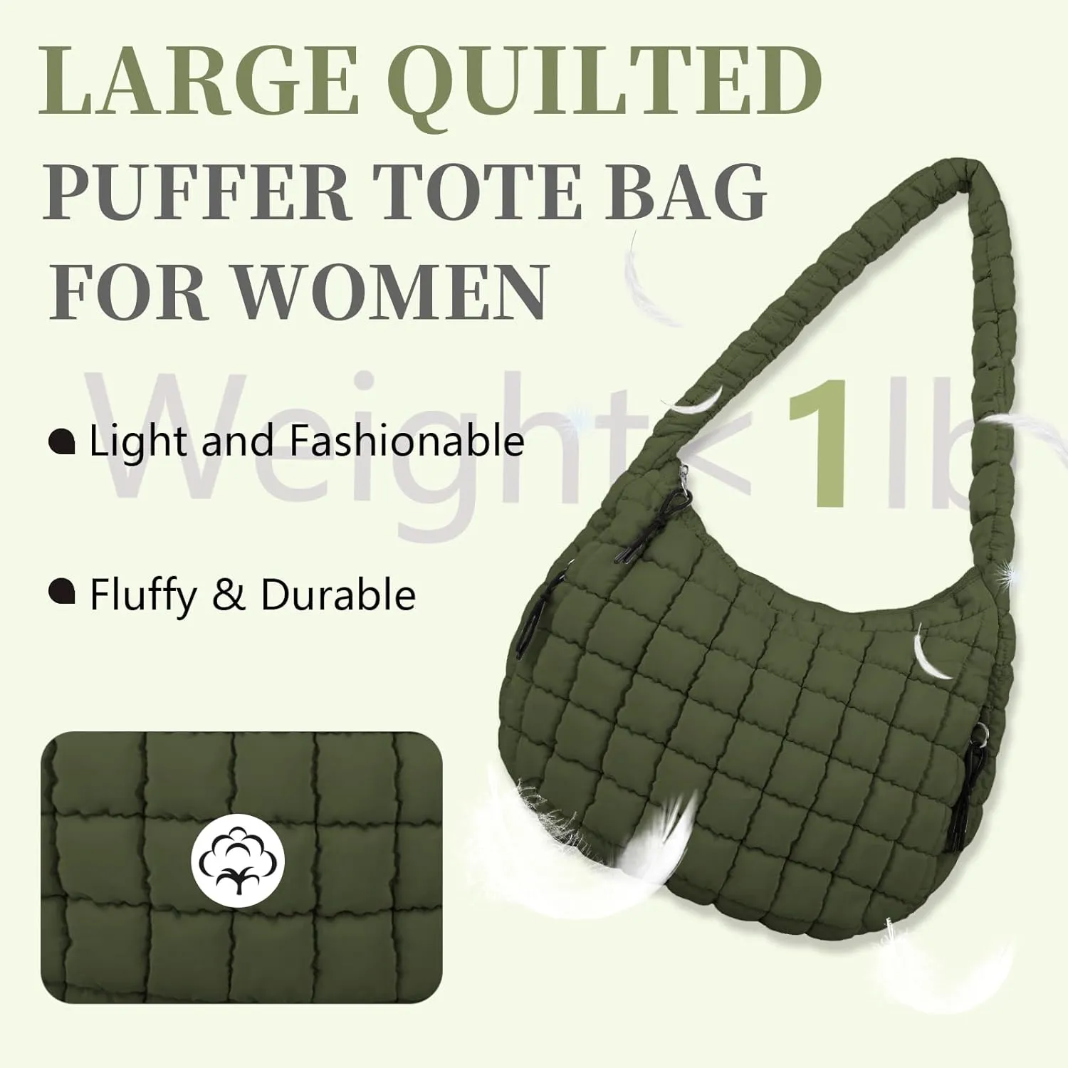 Quilted Puffer Tote Bag for Women - Large Crossbody Bag, Lightweight Nylon Puffy Carryall Hobo Puff Shoulder Bag