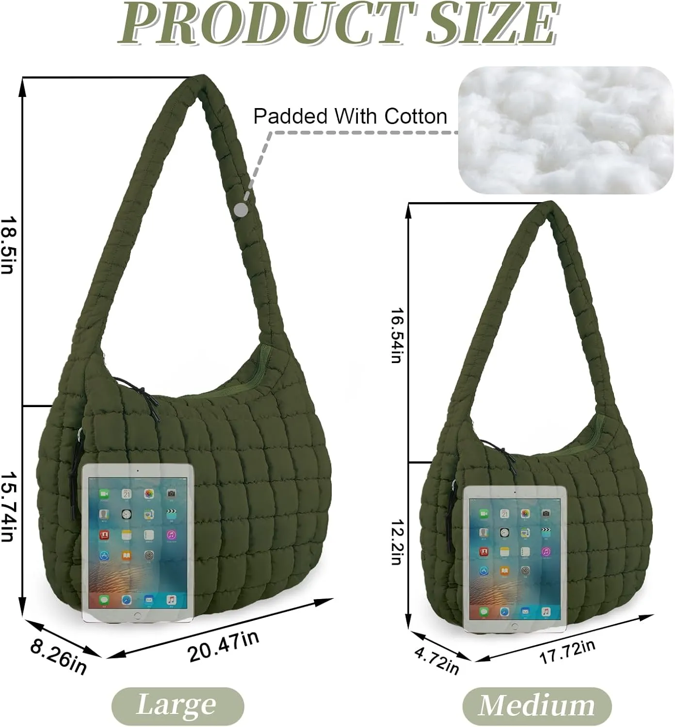Quilted Puffer Tote Bag for Women - Large Crossbody Bag, Lightweight Nylon Puffy Carryall Hobo Puff Shoulder Bag