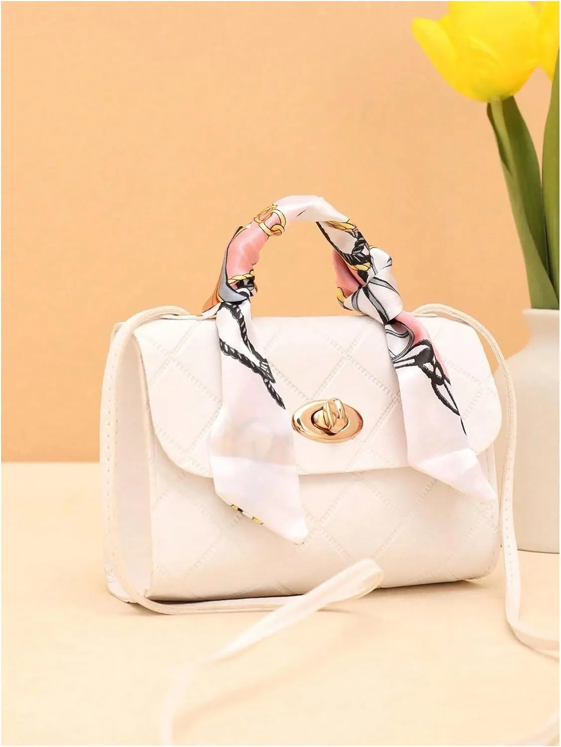QWINEE Women's Elegant Top Handle Satchel Handbag Geo Quilted PU Leather Small Crossbody Bag