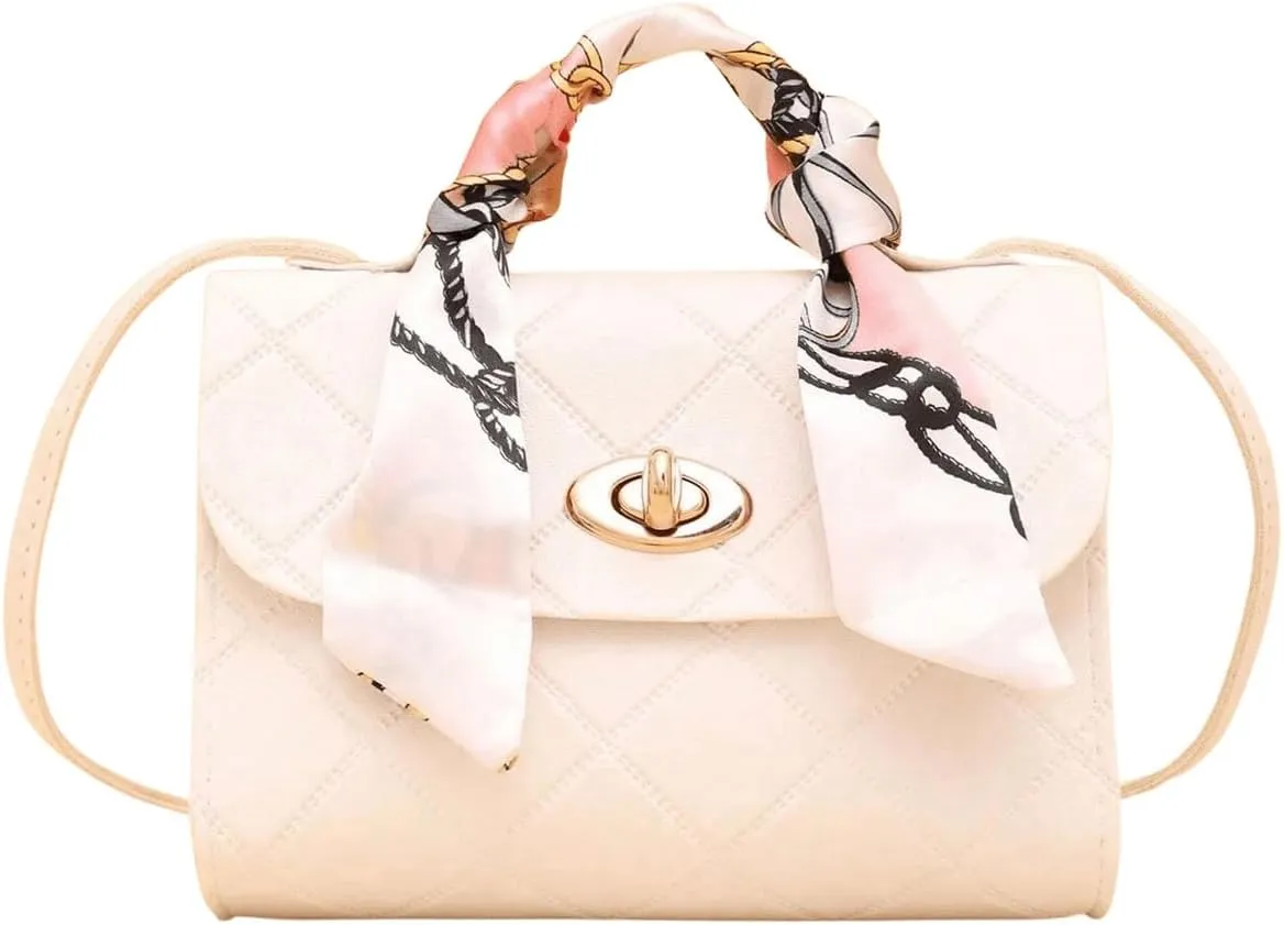 QWINEE Women's Elegant Top Handle Satchel Handbag Geo Quilted PU Leather Small Crossbody Bag